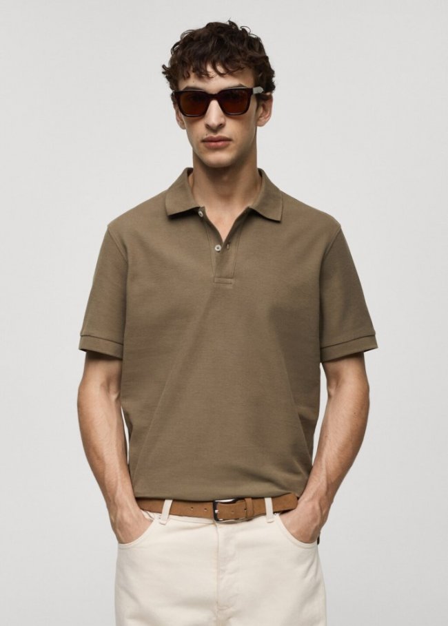 Mango Polo 100% algodón pique - Oliva