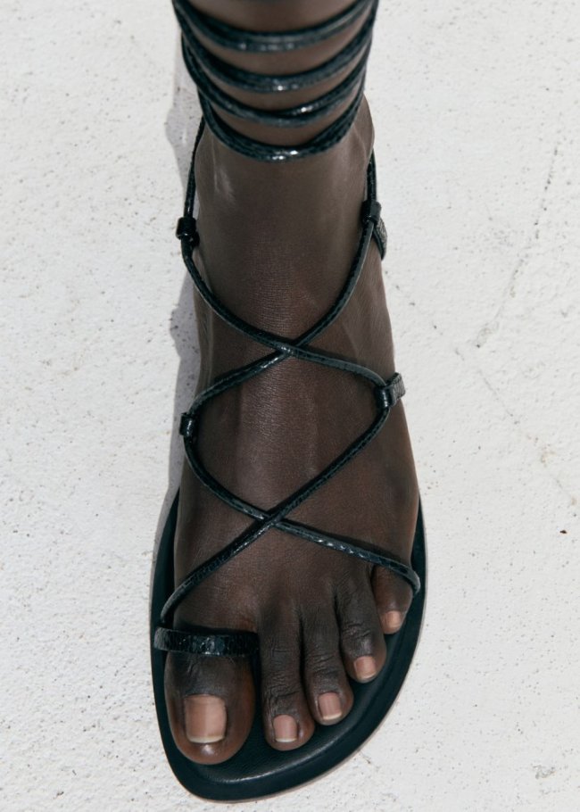 Mango Sandalia piel tiras - Negro