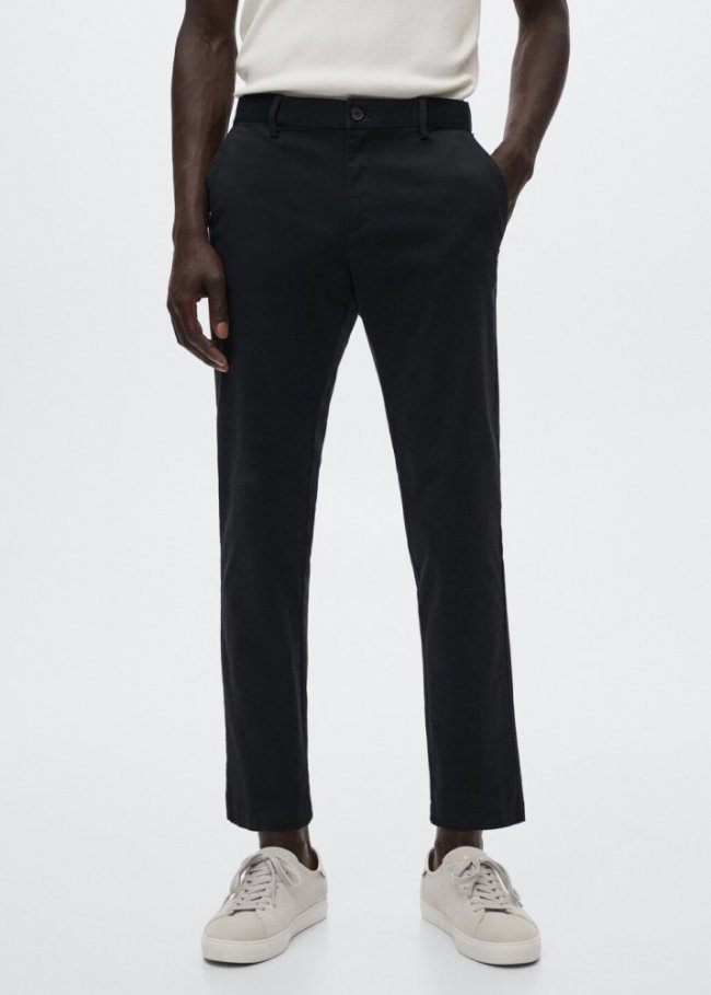Mango Pantalón algodón tapered crop - Azul marino oscuro