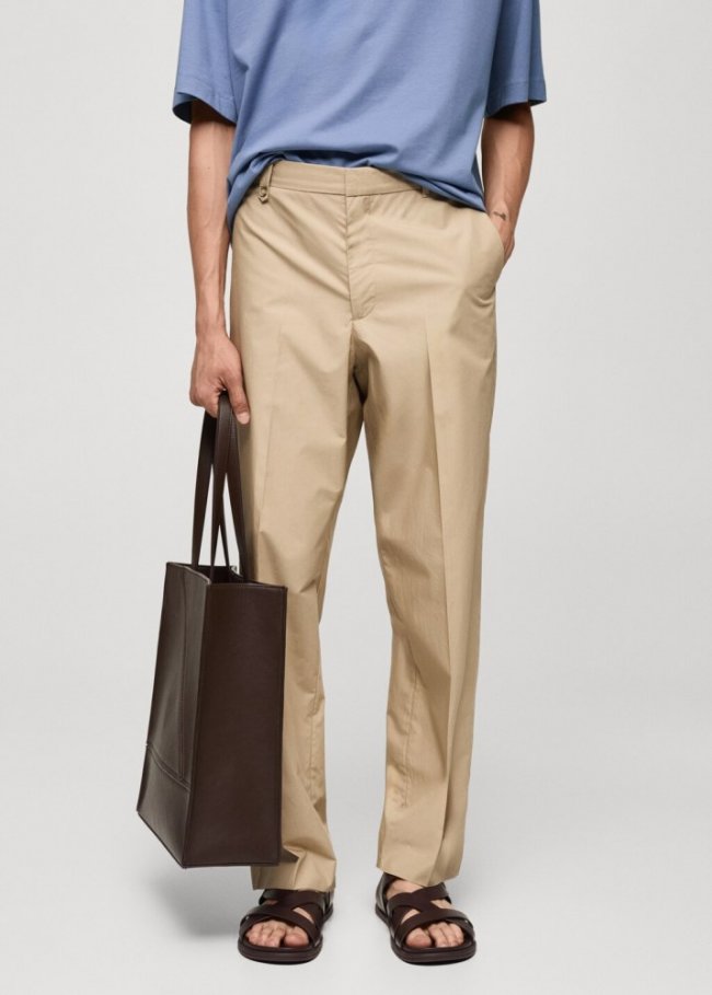 Mango Pantalón regular fit 100% algodón - Beige
