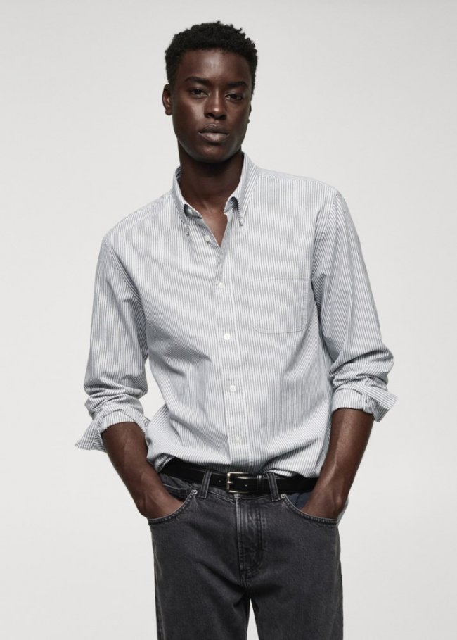 Mango Camisa 100% algodón rayas kodak - Khaki