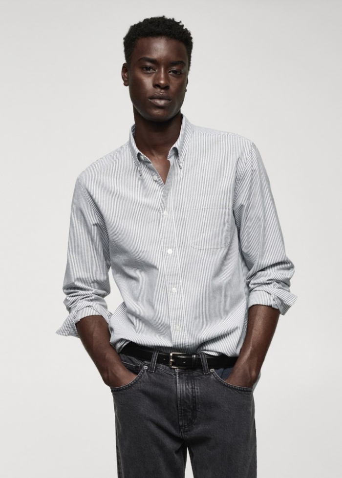 Mango Camisa 100% algodón rayas kodak - Khaki