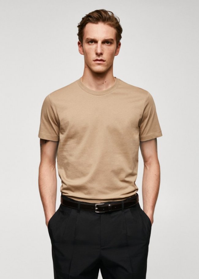 Mango Camiseta básica algodón comfort stretch - Marrón medio