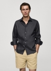 Mango Camisa regular fit 100% lino - Gris antracita