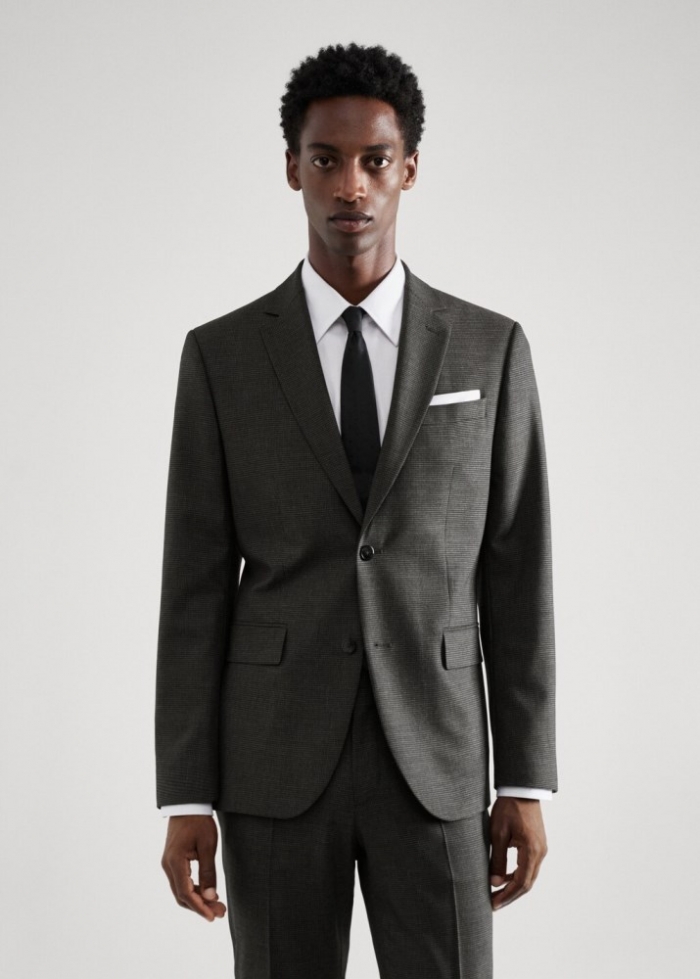 Mango Americana traje lana slim fit pata de gallo - Gris