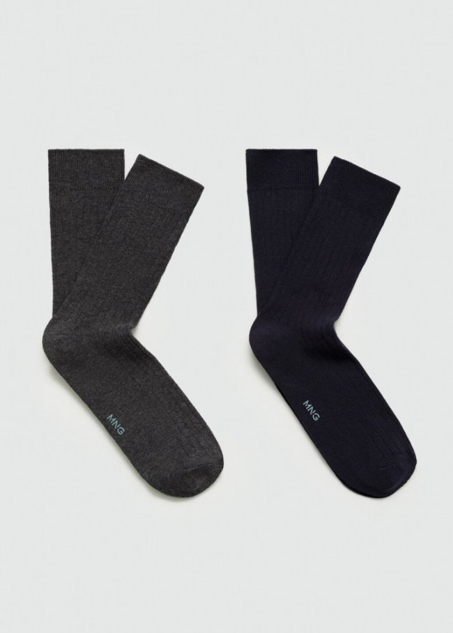 Mango Pack 2 calcetines algodón canalé - Azul marino oscuro