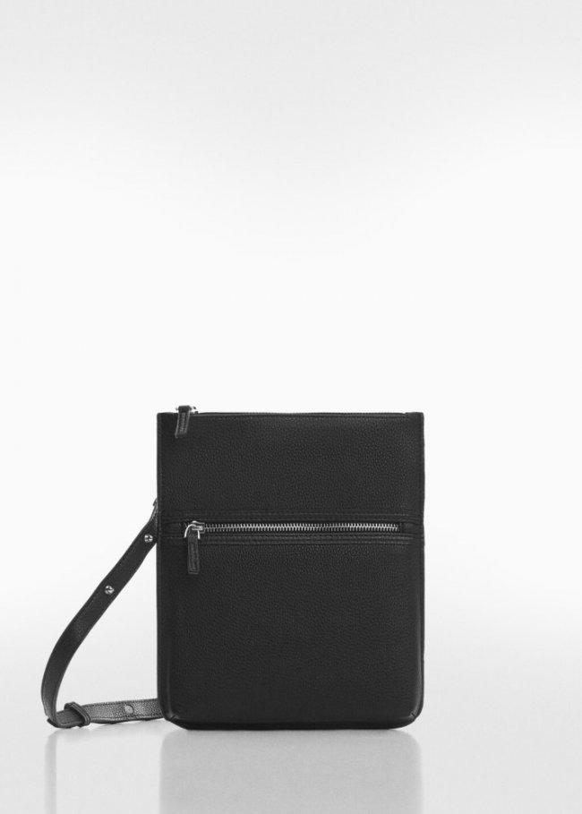 Mango Bolso bandolera cremalleras efecto piel - Negro