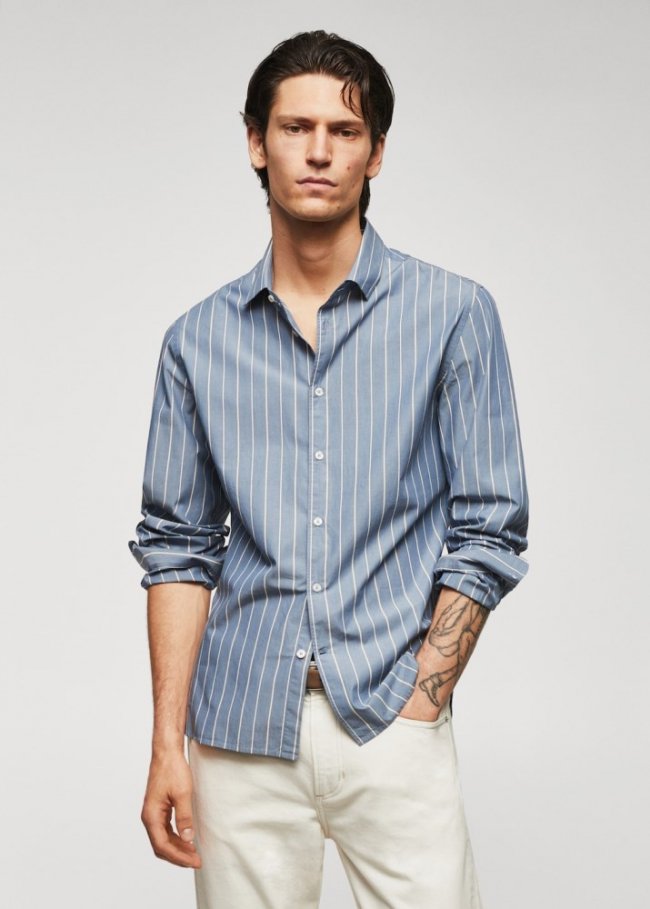 Mango Camisa 100% algodón rayas - Azul