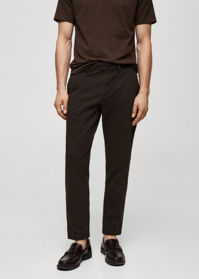 Mango Pantalón algodón tapered crop - Marrón medio