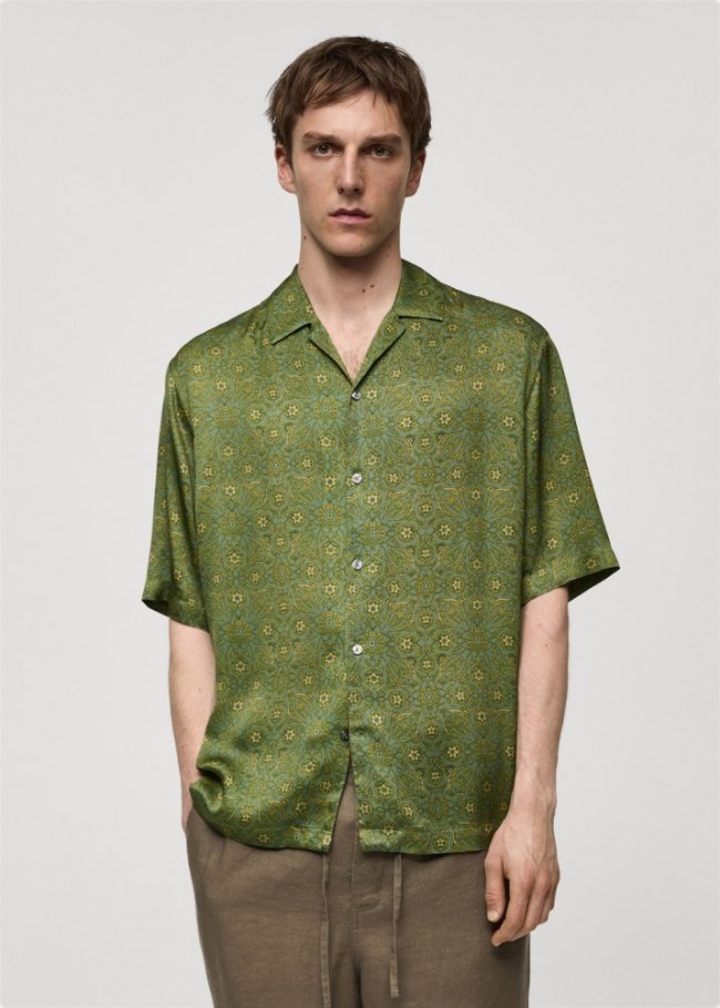 Mango Camisa regular fit fluída estampada - Verde