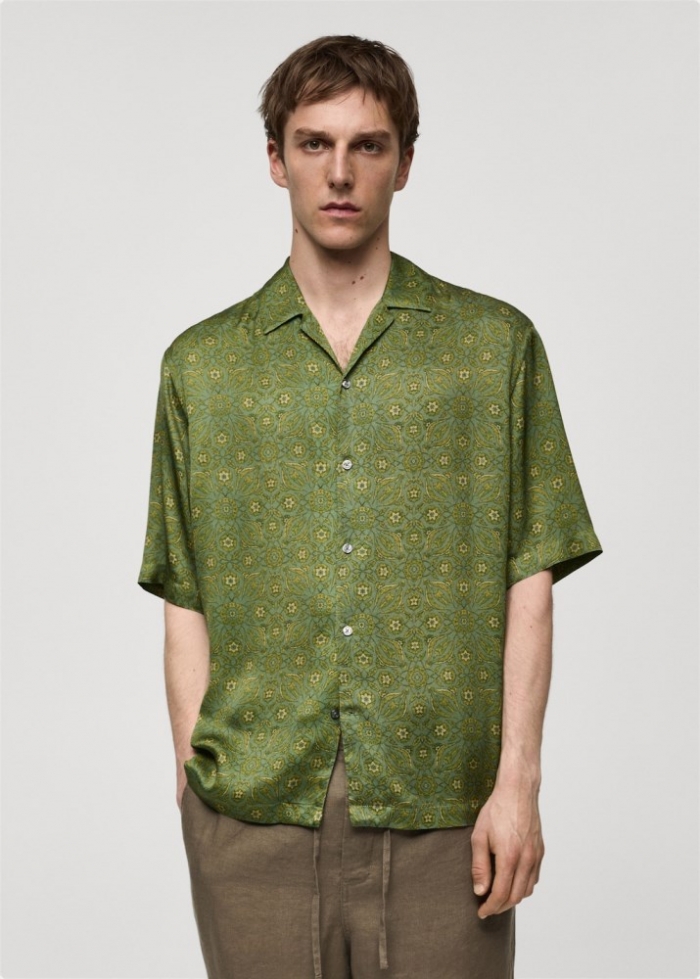 Mango Camisa regular fit fluída estampada - Verde