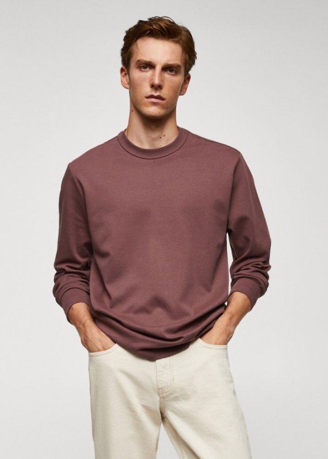 Mango Camiseta 100% algodón manga larga - Ciruela