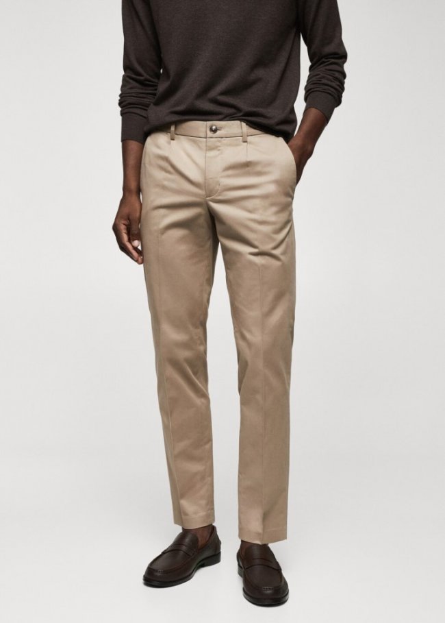 Mango Chino slim fit algodón pinzas - Beige