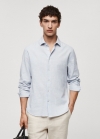 Mango Camisa regular fit lino rayas - Beige