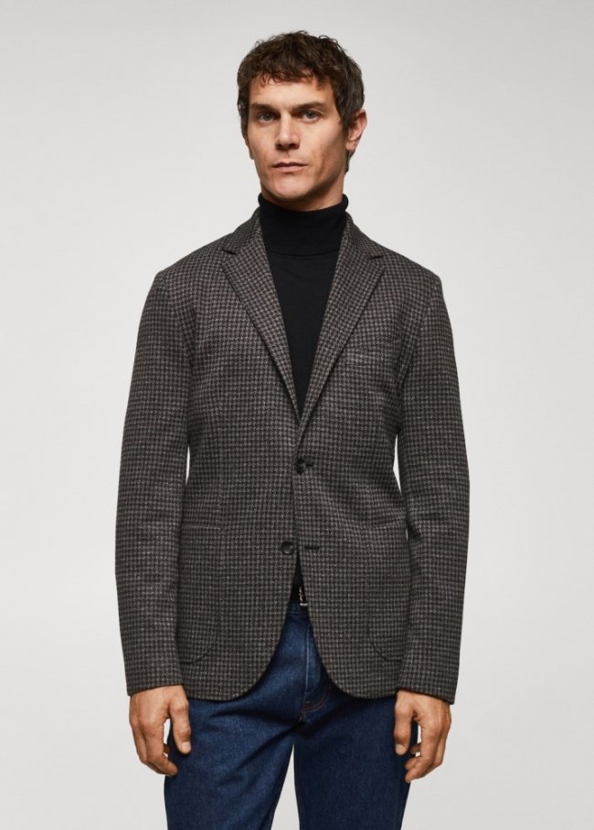 Mango Americana slim fit micro pata de gallo - Gris