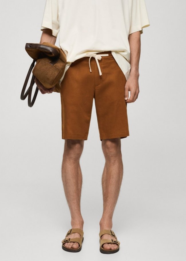 Mango Bermudas 100% lino cordón - Naranja tostado