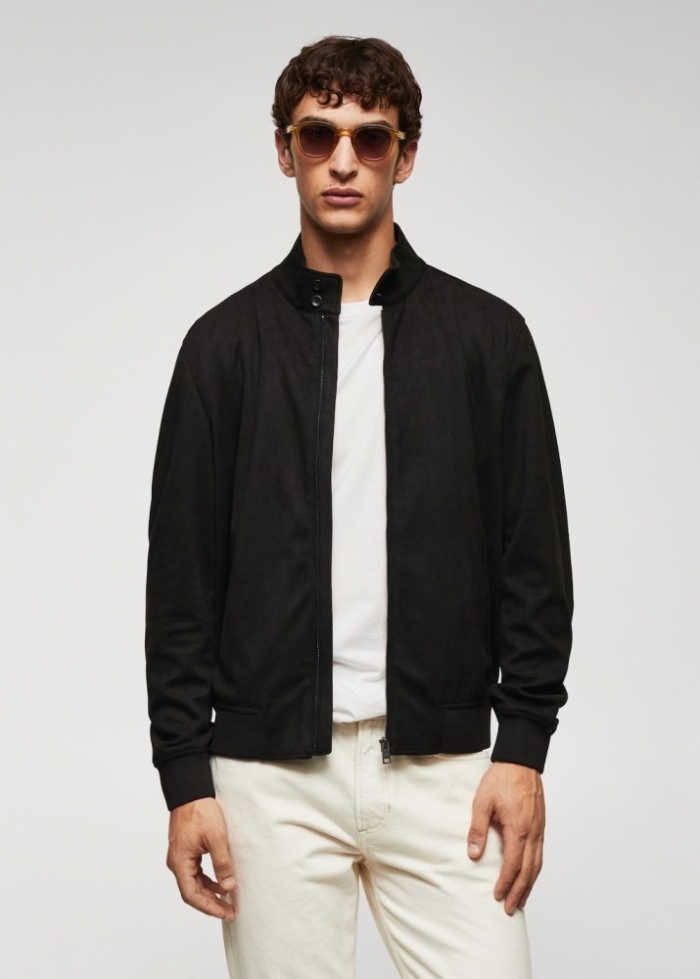 Mango Cazadora bomber efecto ante - Negro