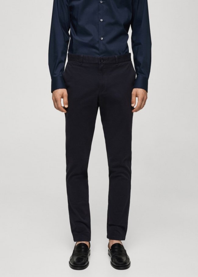 Mango Pantalón chino slim fit sarga - Azul marino oscuro