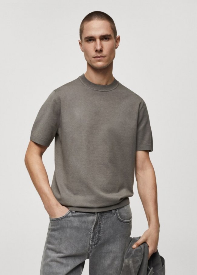 Mango Camiseta punto fino - Gris medio