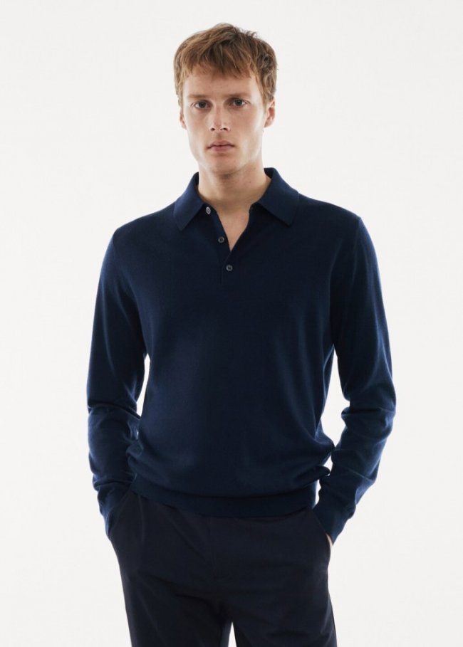 Mango Polo 100% lana merino manga larga - Azul marino