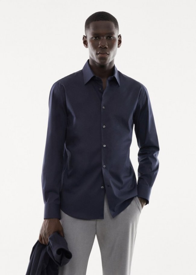 Mango Camisa slim fit algodón stretch - Azul marino