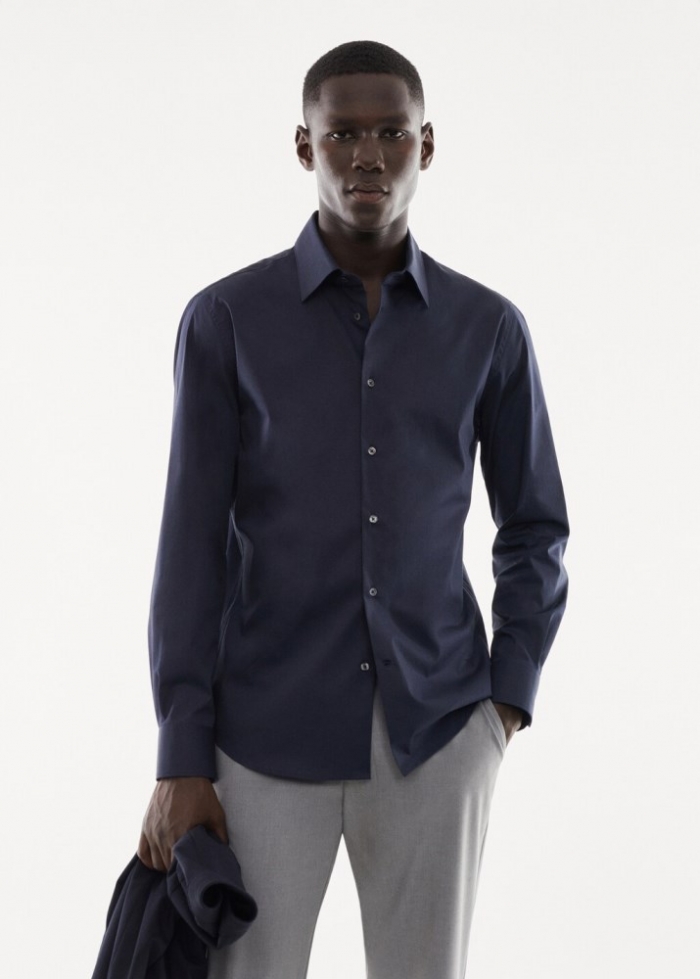 Mango Camisa slim fit algodón stretch - Azul marino