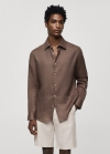 Mango Camisa regular fit 100% lino - Marrón