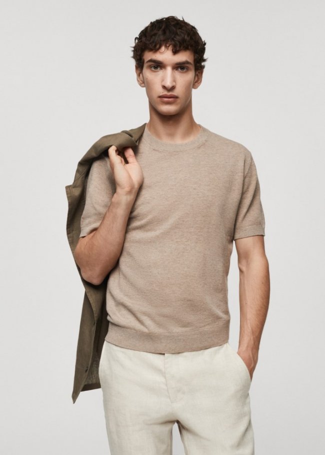 Mango Camiseta punto algodón estructura - Arena