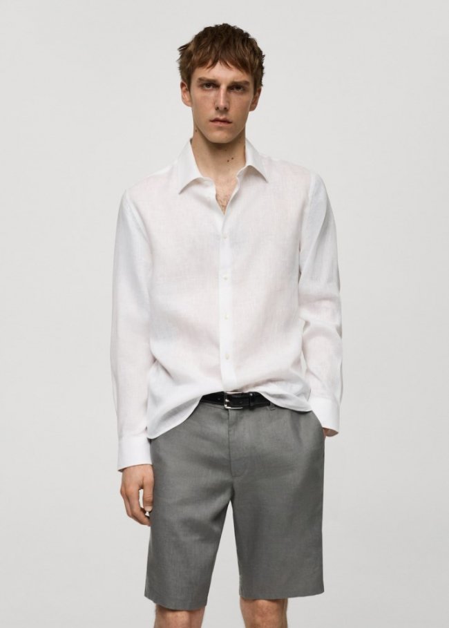 Mango Camisa regular fit 100% lino - Blanco