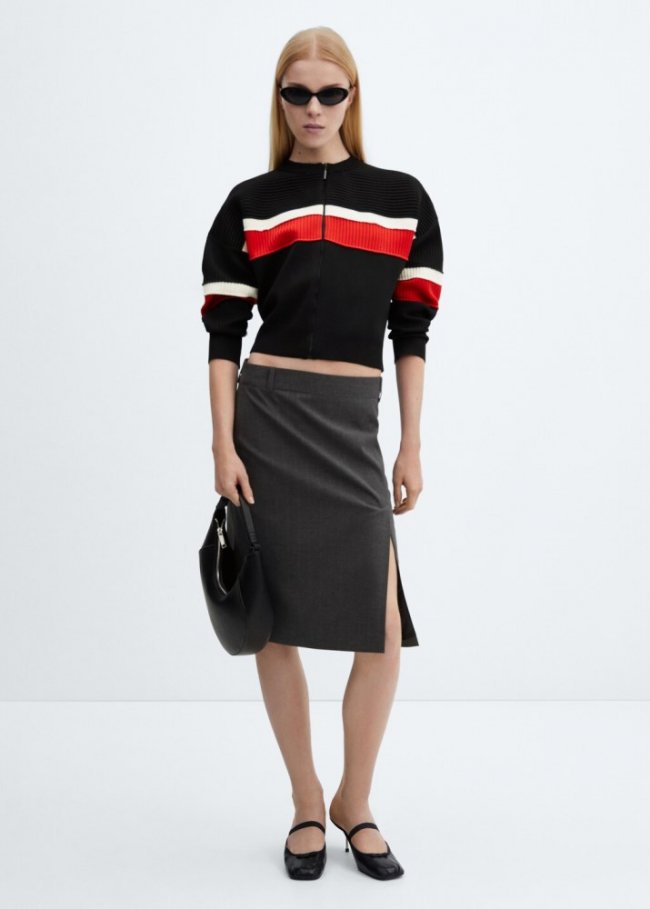 Mango Bailarina piel tacón metálico - Negro