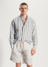 Mango Camisa regular fit lino rayas - Khaki