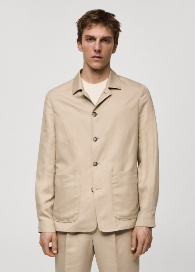 Mango Sobrecamisa lyocell lino bolsillos - Beige