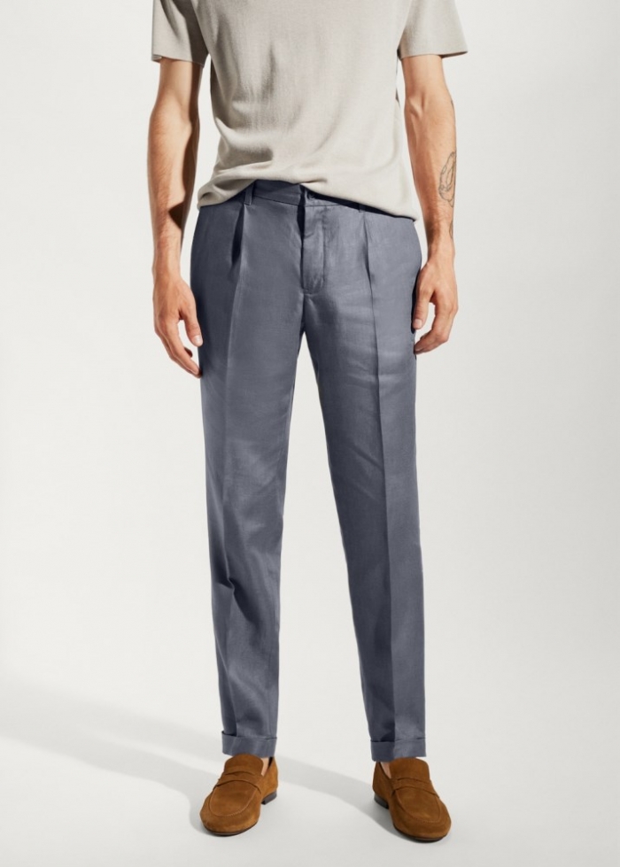 Mango Pantalón 100% lino regular fit - Gris medio