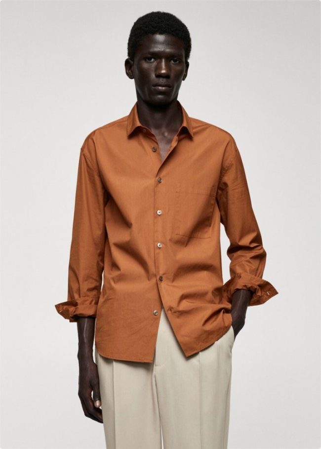 Mango Camisa 100% algodón bolsillo - Marrón