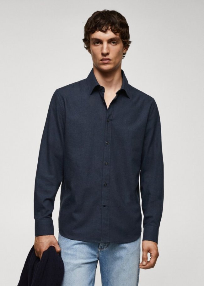 Mango Camisa fil a fil 100% algodón - Azul marino