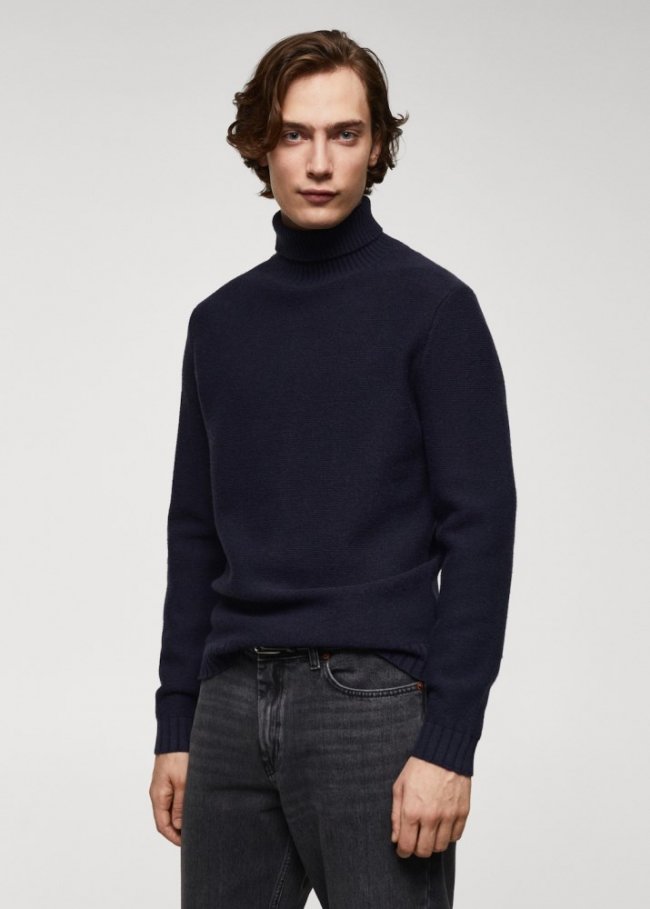 Mango Jersey punto cuello alto - Azul marino oscuro