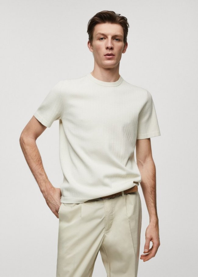 Mango Camiseta punto canalé - Crudo
