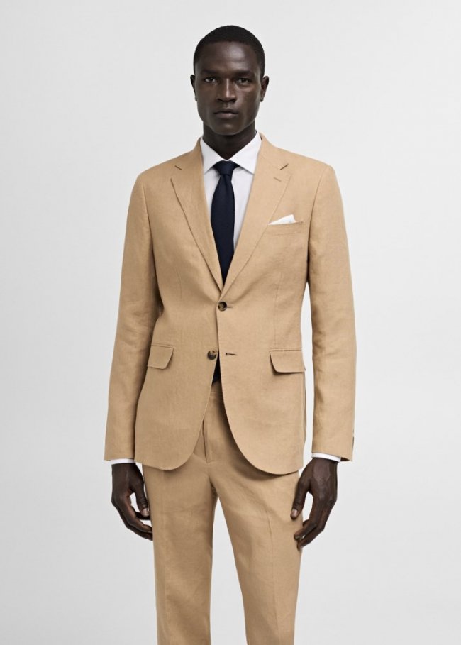 Mango Americana traje slim fit 100% lino - Marrón medio