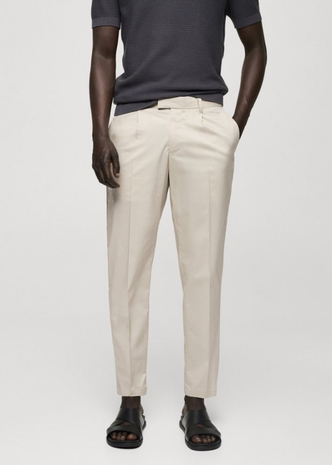 Mango Pantalón algodón slim fit pinzas - Beige