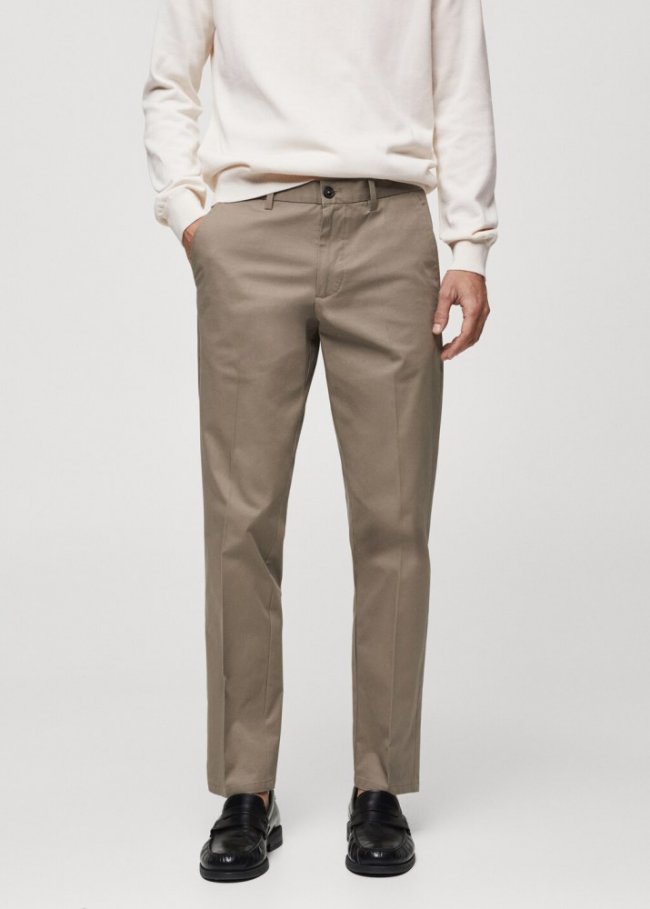 Mango Pantalón regular fit algodón - Marrón medio