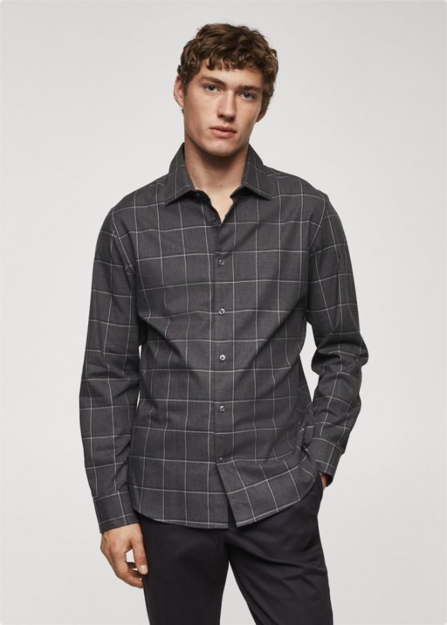 Mango Camisa agoldón franela cuadros - Gris