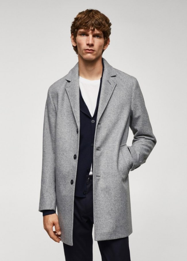 Mango Abrigo ligero lana reciclada - Gris claro vigoré