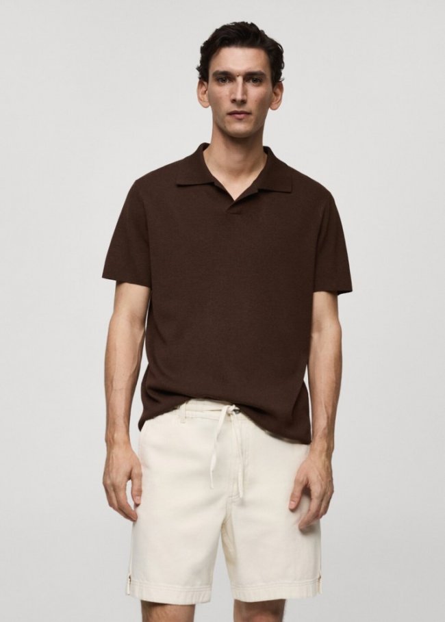 Mango Polo punto algodón textura - Café