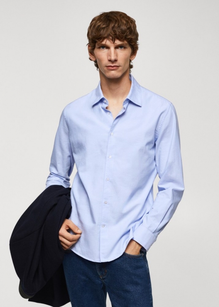 Mango Camisa slim fit algodón Oxford - Azul celeste
