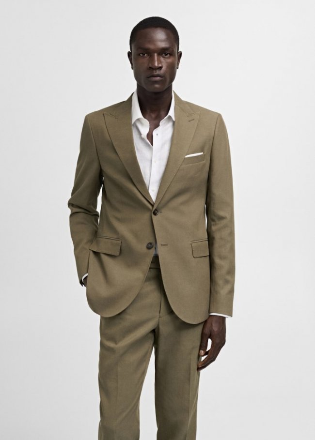 Mango Americana traje slim fit mezcla tencel - Khaki