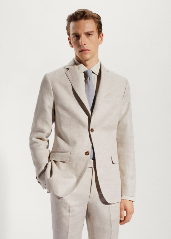 Mango Americana traje 100% lino - Beige