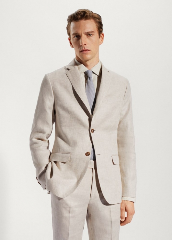 Mango Americana traje 100% lino - Beige