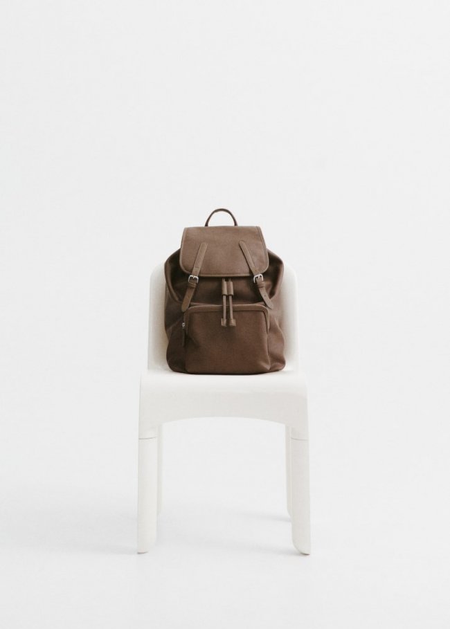 Mango Mochila efecto piel abatanada - Marrón