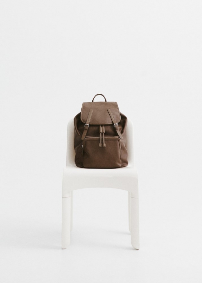 Mango Mochila efecto piel abatanada - Marrón