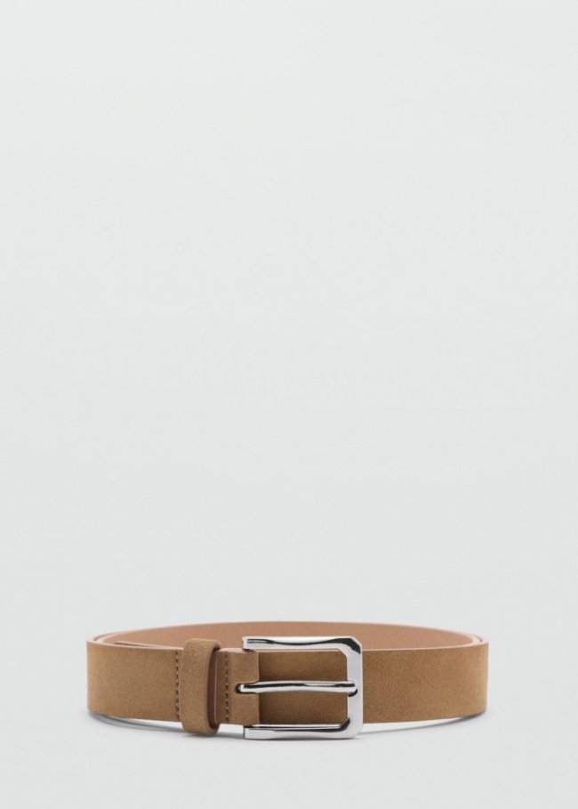 Mango Cinturón piel serraje - Beige